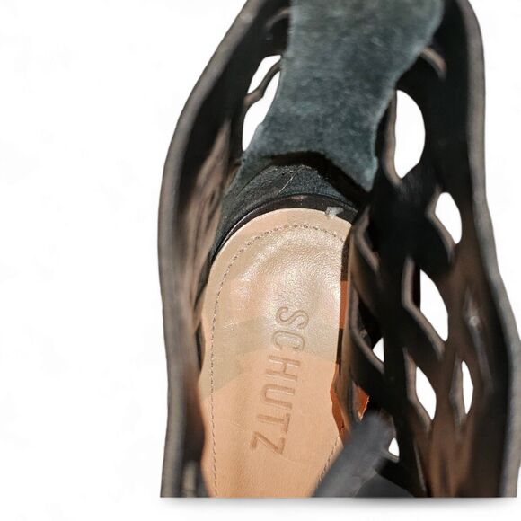 Schutz Laser Cut Cage Gladiator Black Suede Open Toe Stiletto Heel Sz 11 - Picture 9 of 15